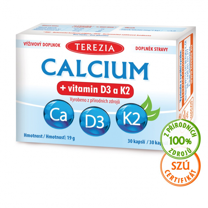 CALCIUM + vitamin D3 a K2 30 kapslí 